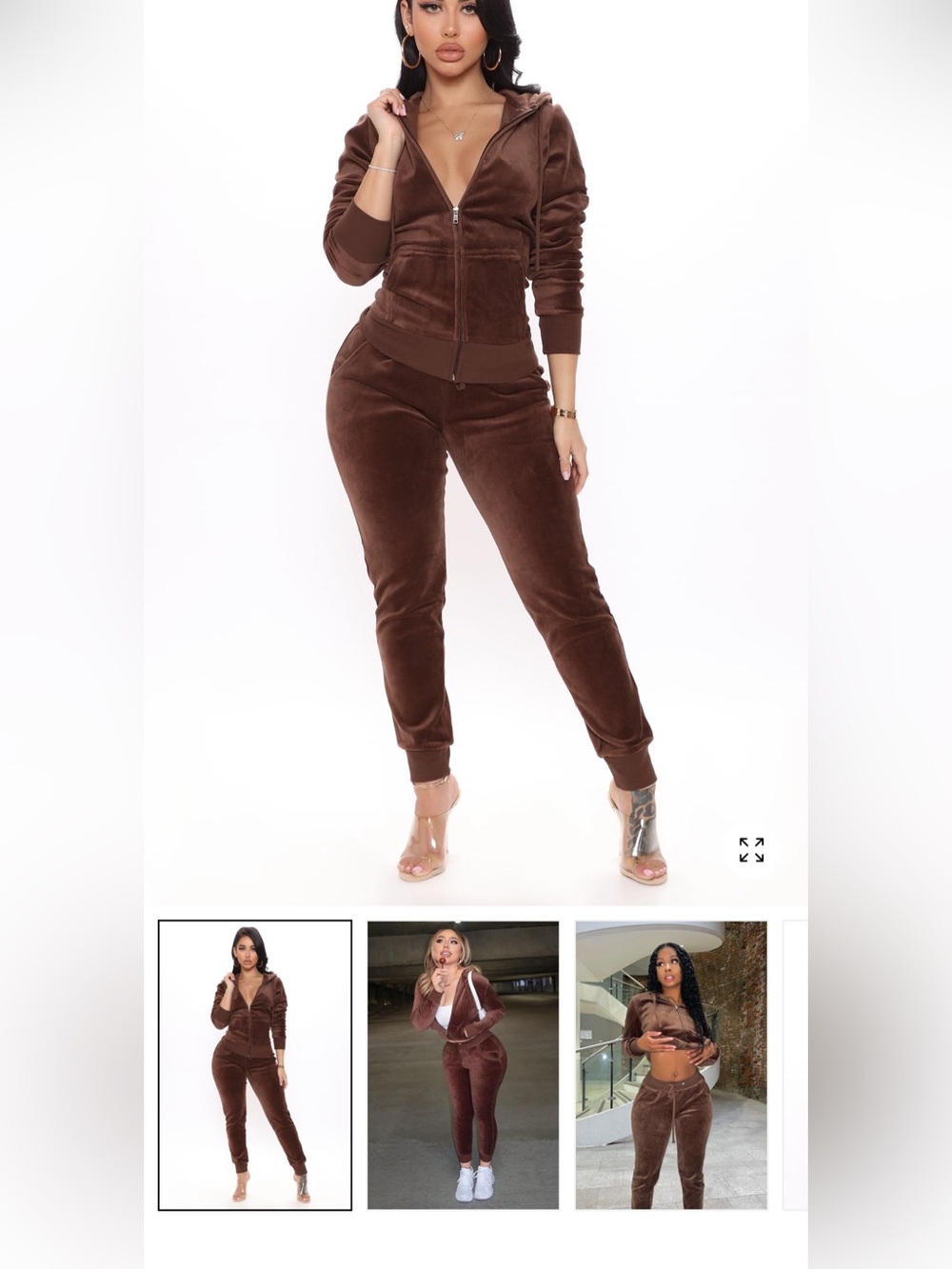 2/60$🔥Brown Velour Zip-Up Hoodie in Brown
